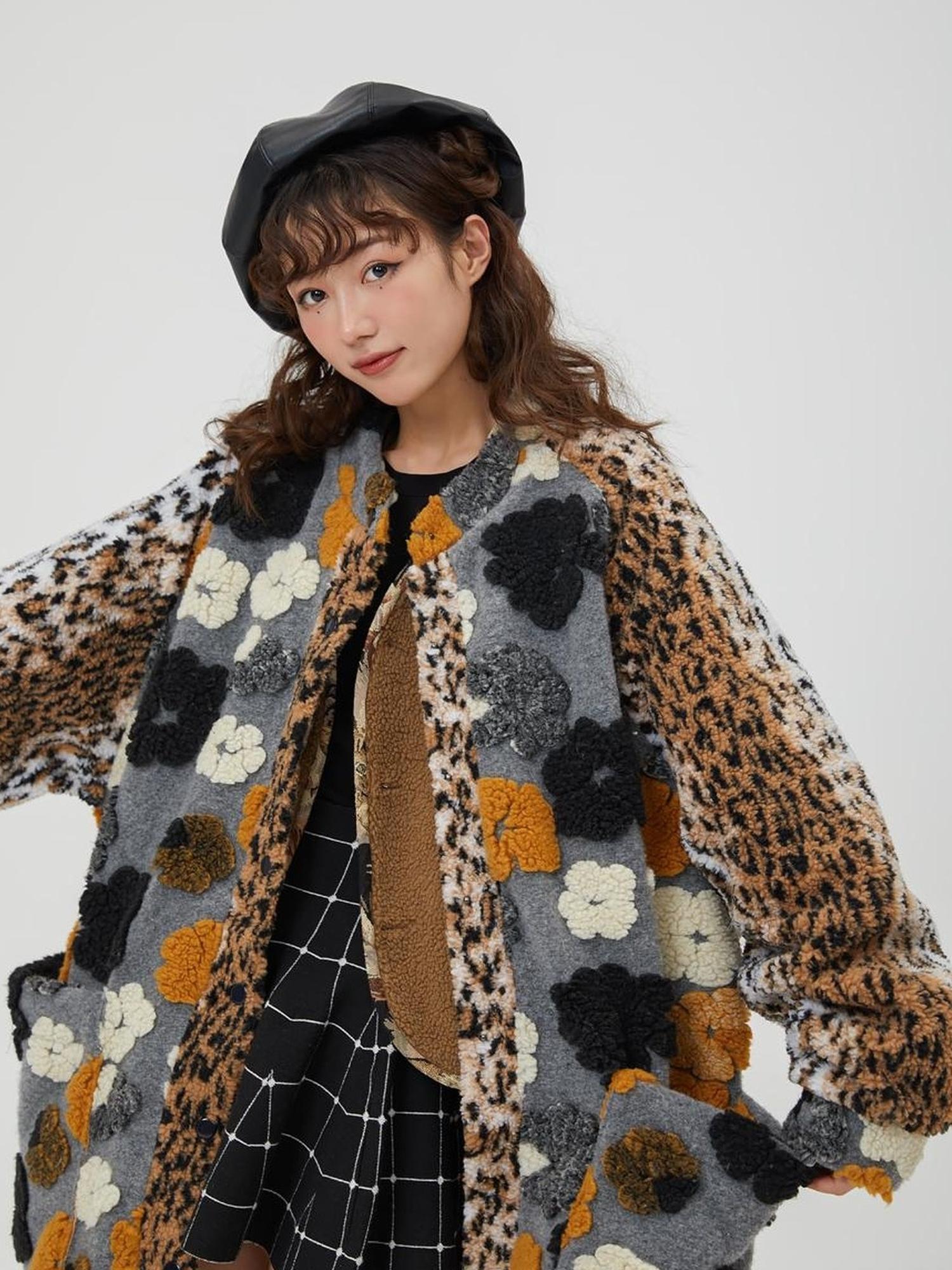 Sweet Mi Original Floral Jacquard Quilted Wool Coat For Women Free Size