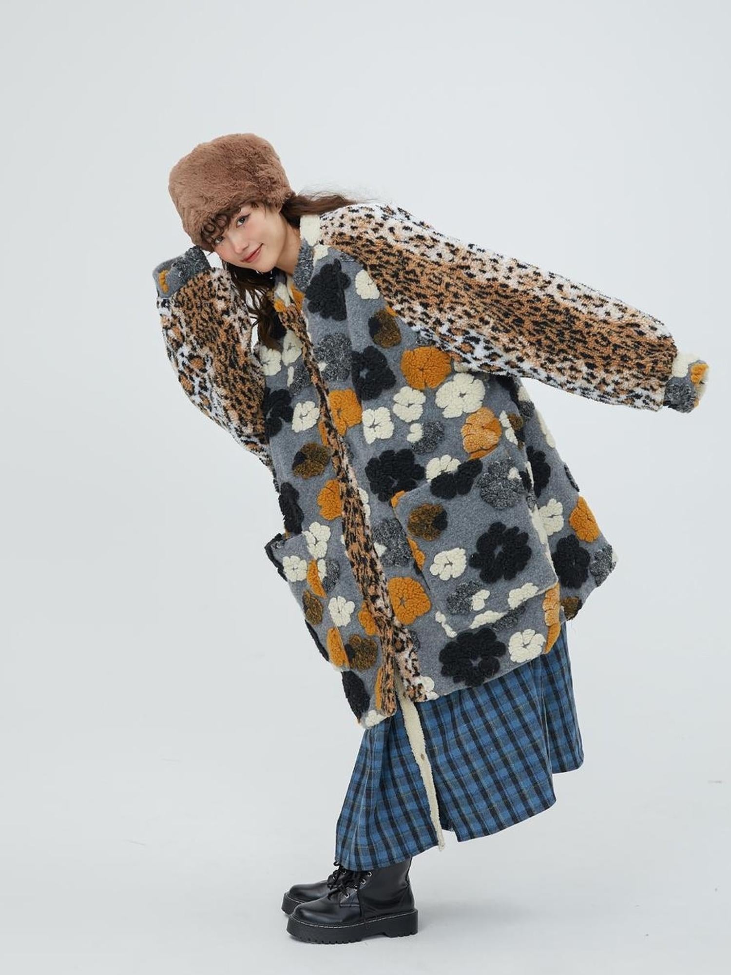 Sweet Mi Original Floral Jacquard Quilted Wool Coat For Women Free Size