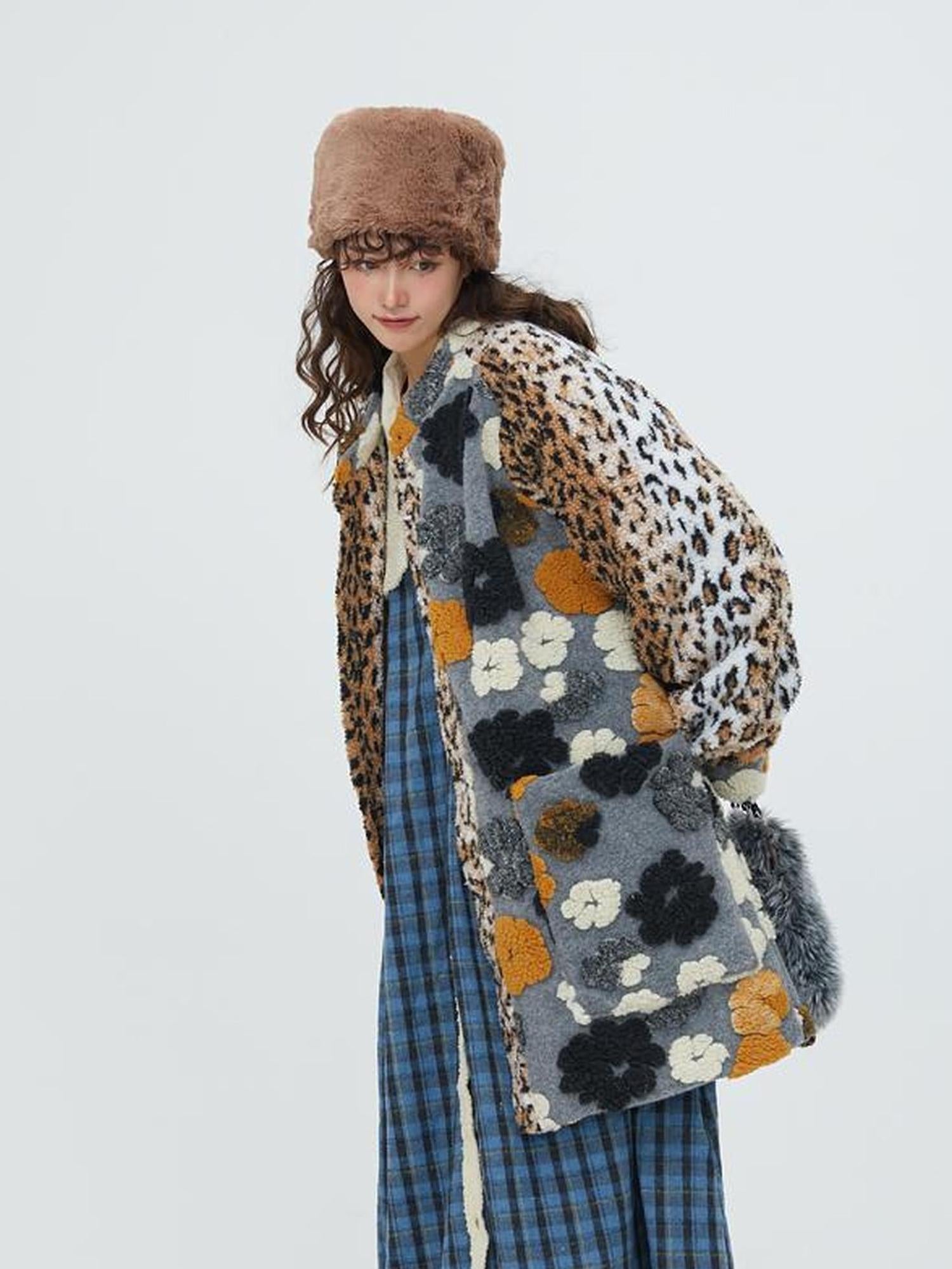 Sweet Mi Original Floral Jacquard Quilted Wool Coat For Women Free Size