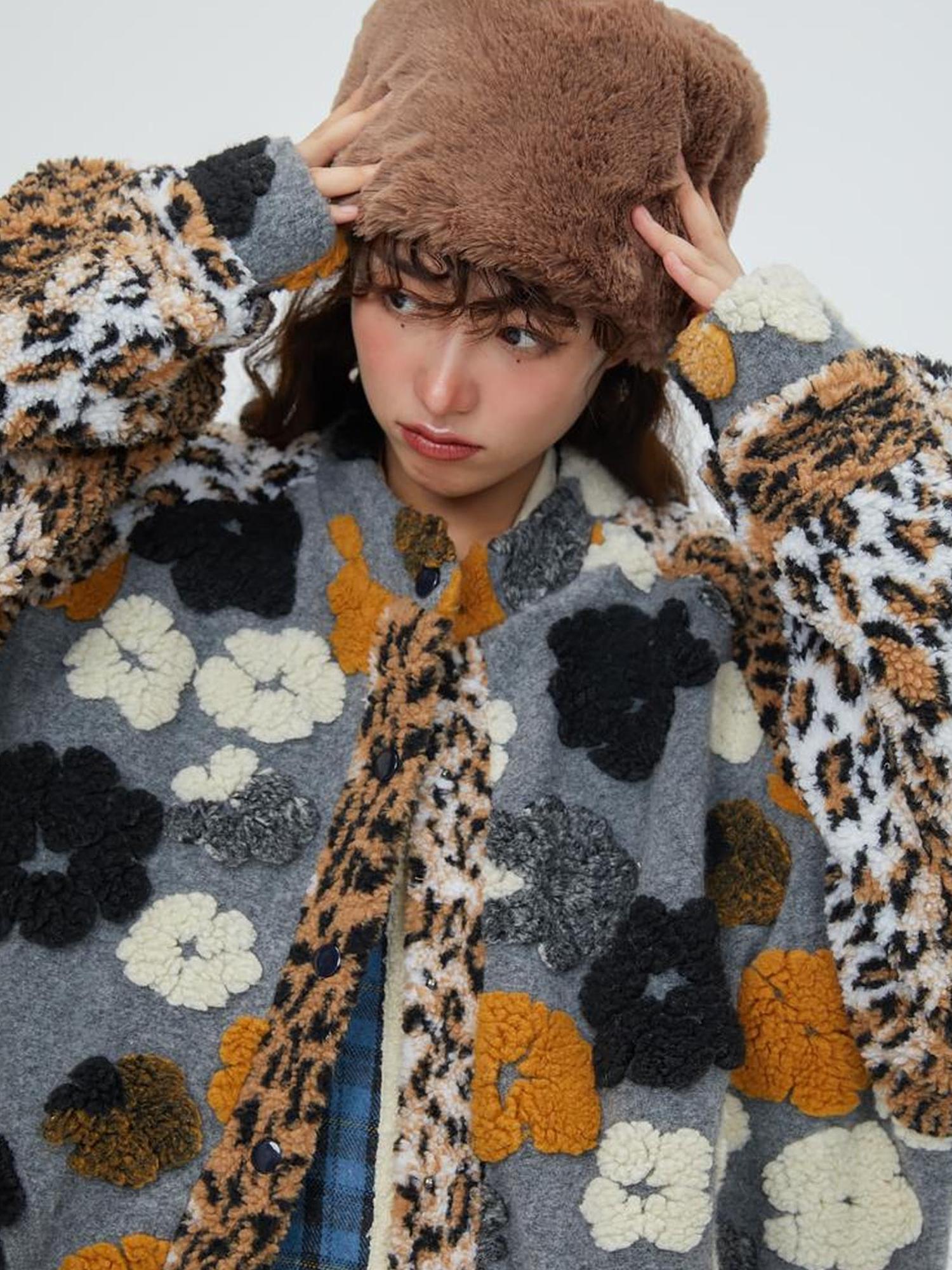 Sweet Mi Original Floral Jacquard Quilted Wool Coat For Women Free Size