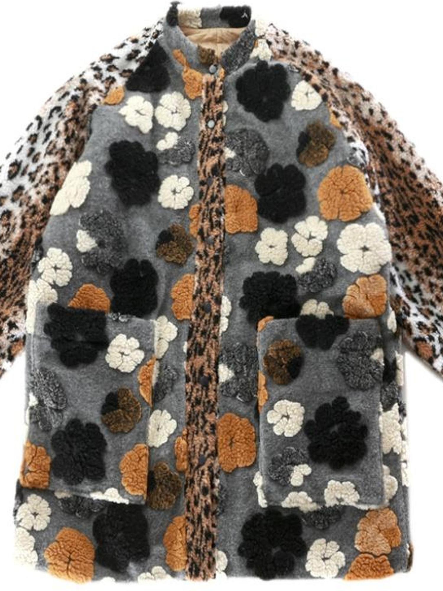 Sweet Mi Original Floral Jacquard Quilted Wool Coat For Women Free Size