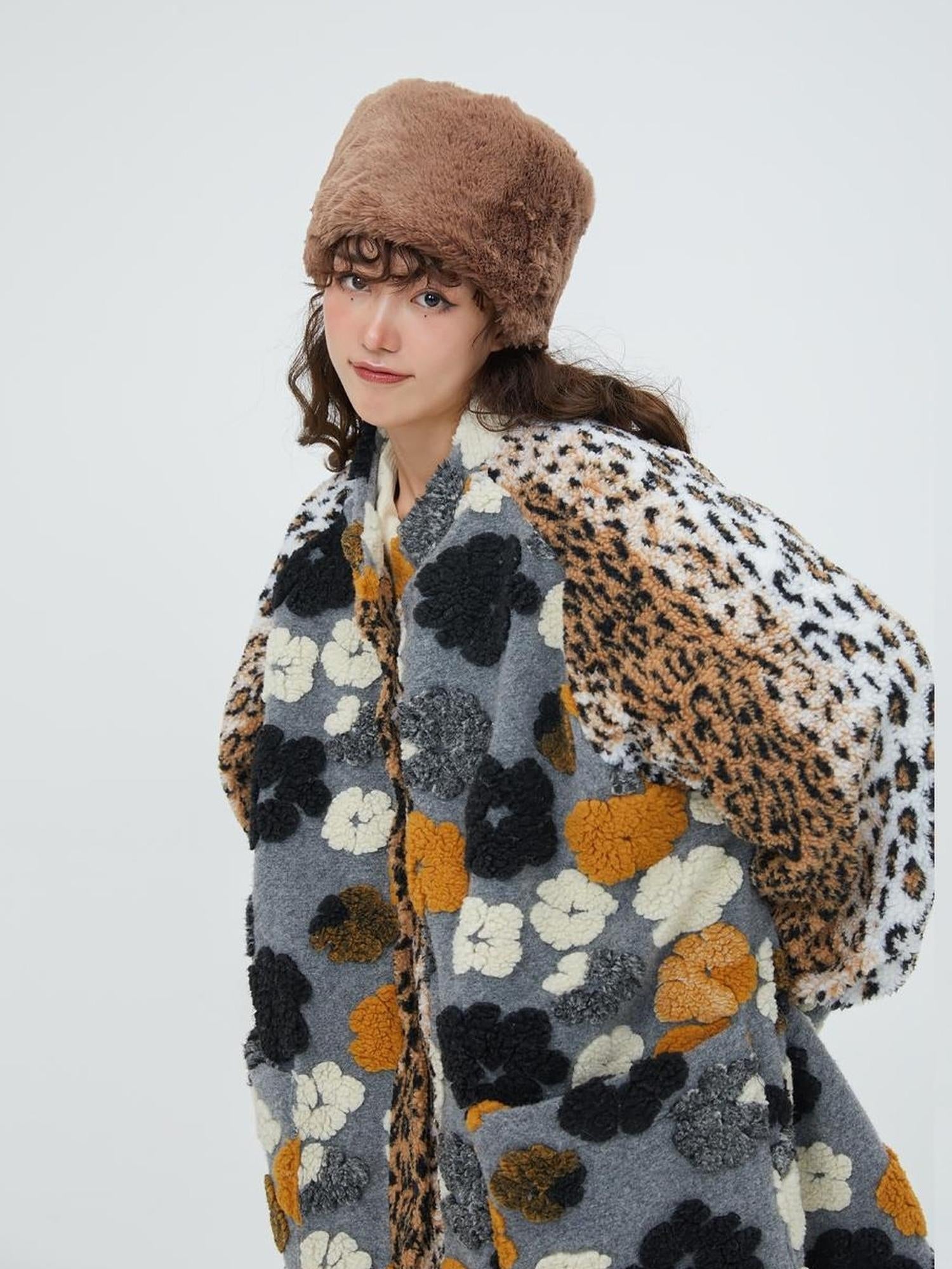 Sweet Mi Original Floral Jacquard Quilted Wool Coat For Women Free Size