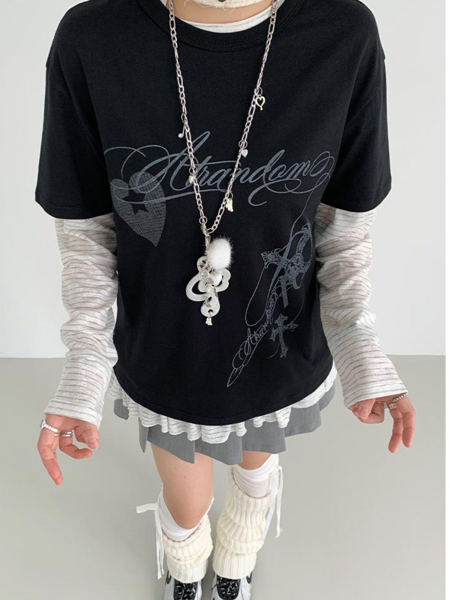 atrandom Original Hollow Mirror Print Loose Fit Black White T-Shirt