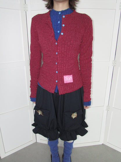 OurHappy_Candy_Color_Ribbed_Knit_Ruffle_Button_Down_Women&