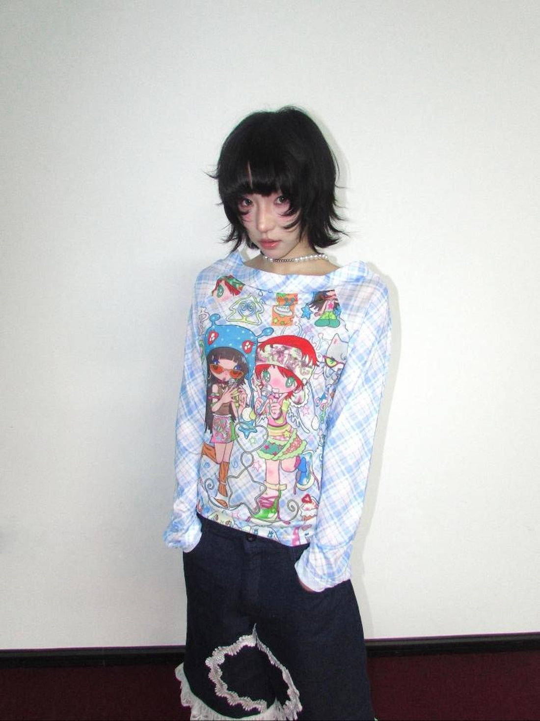 OurHappy Checked Cartoon Print Women&