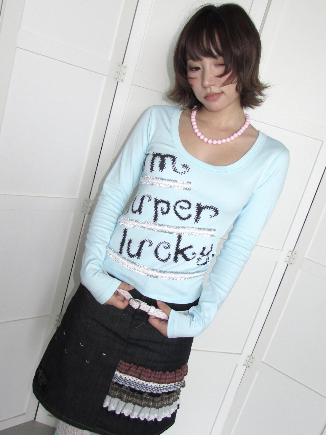 OurHappy Floral Trim U Neck Print Cotton Women&