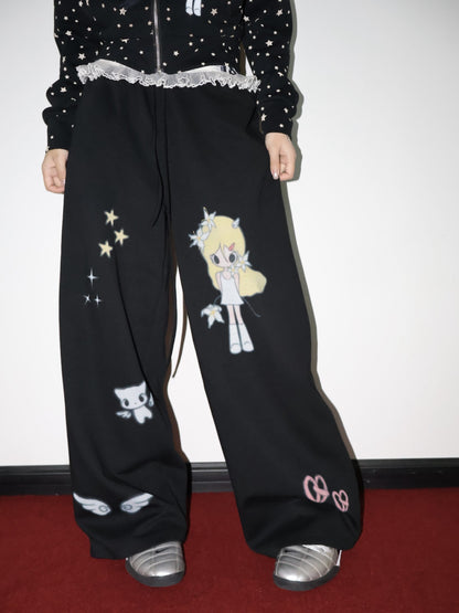 OurHappy_Illustration_Print_High_Waist_Drawstring_Pockets_Women&