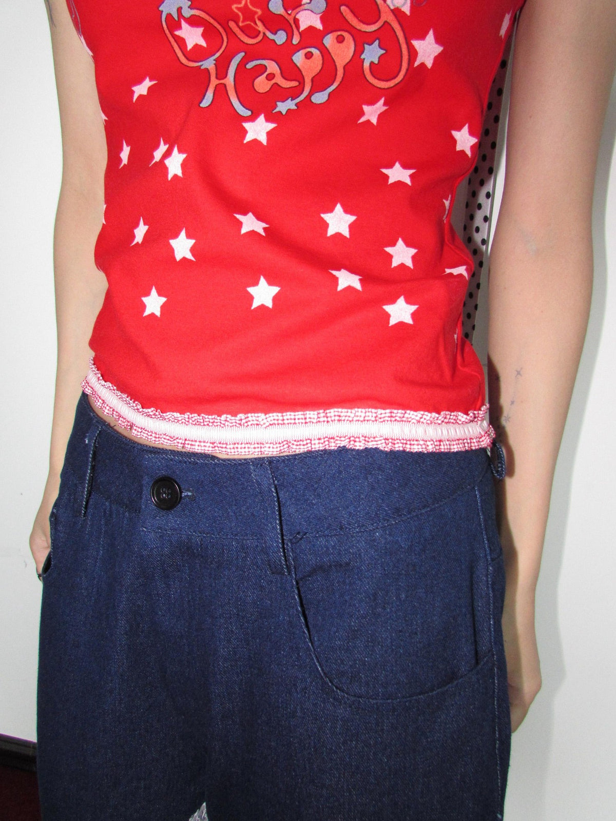 OurHappy Lace Trim Cartoon Cross Micro Print Women&