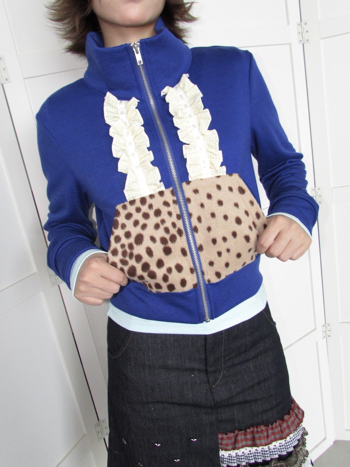 OurHappy_Lace_Trim_Deer_Print_Zip_Up_Cropped_Women&