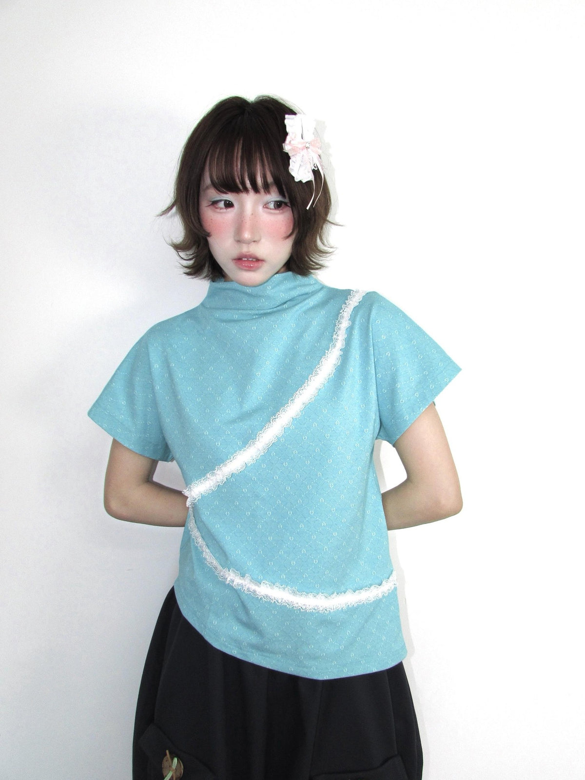 OurHappy Mint Jacquard Asymmetrical Lace Women&
