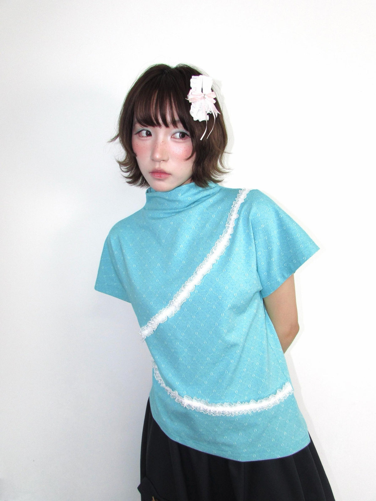 OurHappy Mint Jacquard Asymmetrical Lace Women&