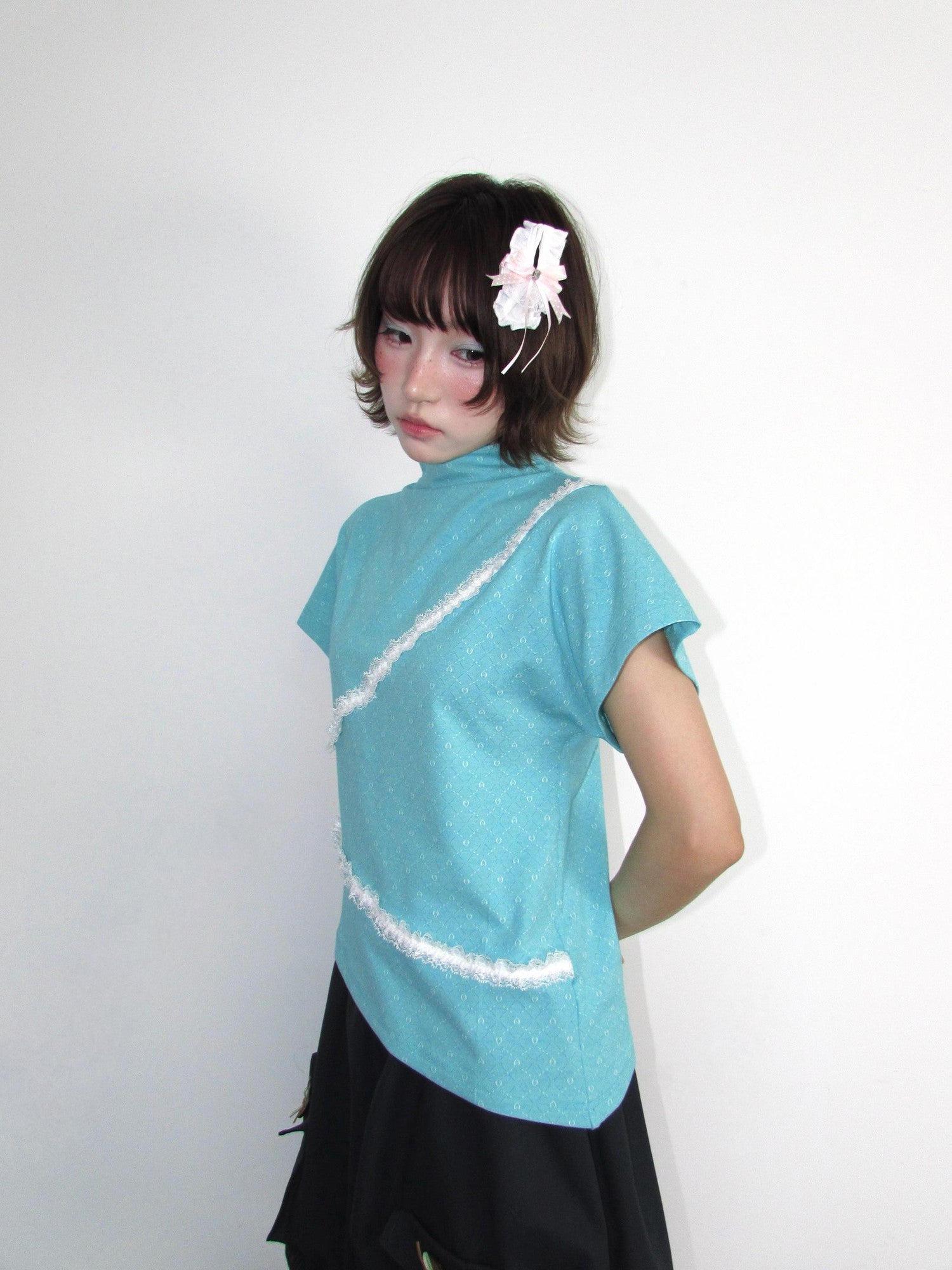 OurHappy Mint Jacquard Asymmetrical Lace Women&
