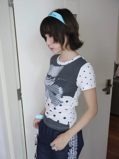 OurHappy Polka Dot Cat Print Set In Shoulder Women&