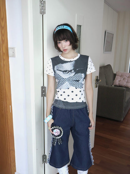 OurHappy Polka Dot Cat Print Set In Shoulder Women&