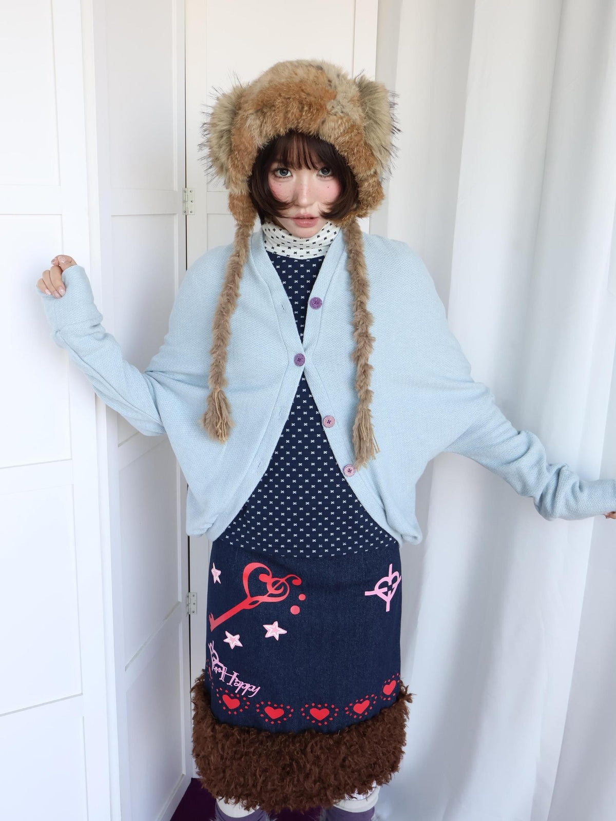 OurHappy Shimmer Knit Batwing Sleeve Button Cardigan Women&