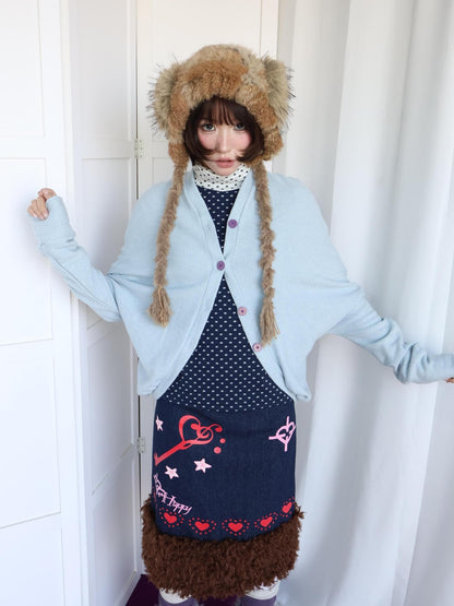 OurHappy Shimmer Knit Batwing Sleeve Button Cardigan Women&