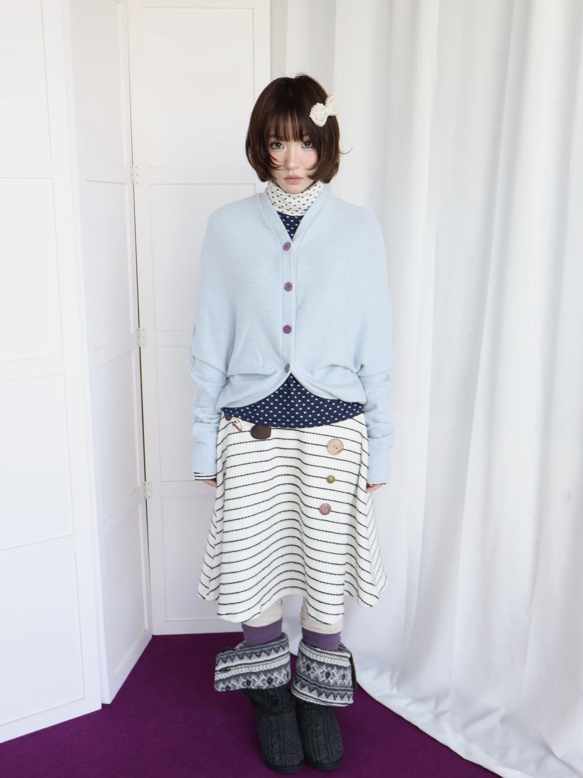 OurHappy Shimmer Knit Batwing Sleeve Button Cardigan Women&