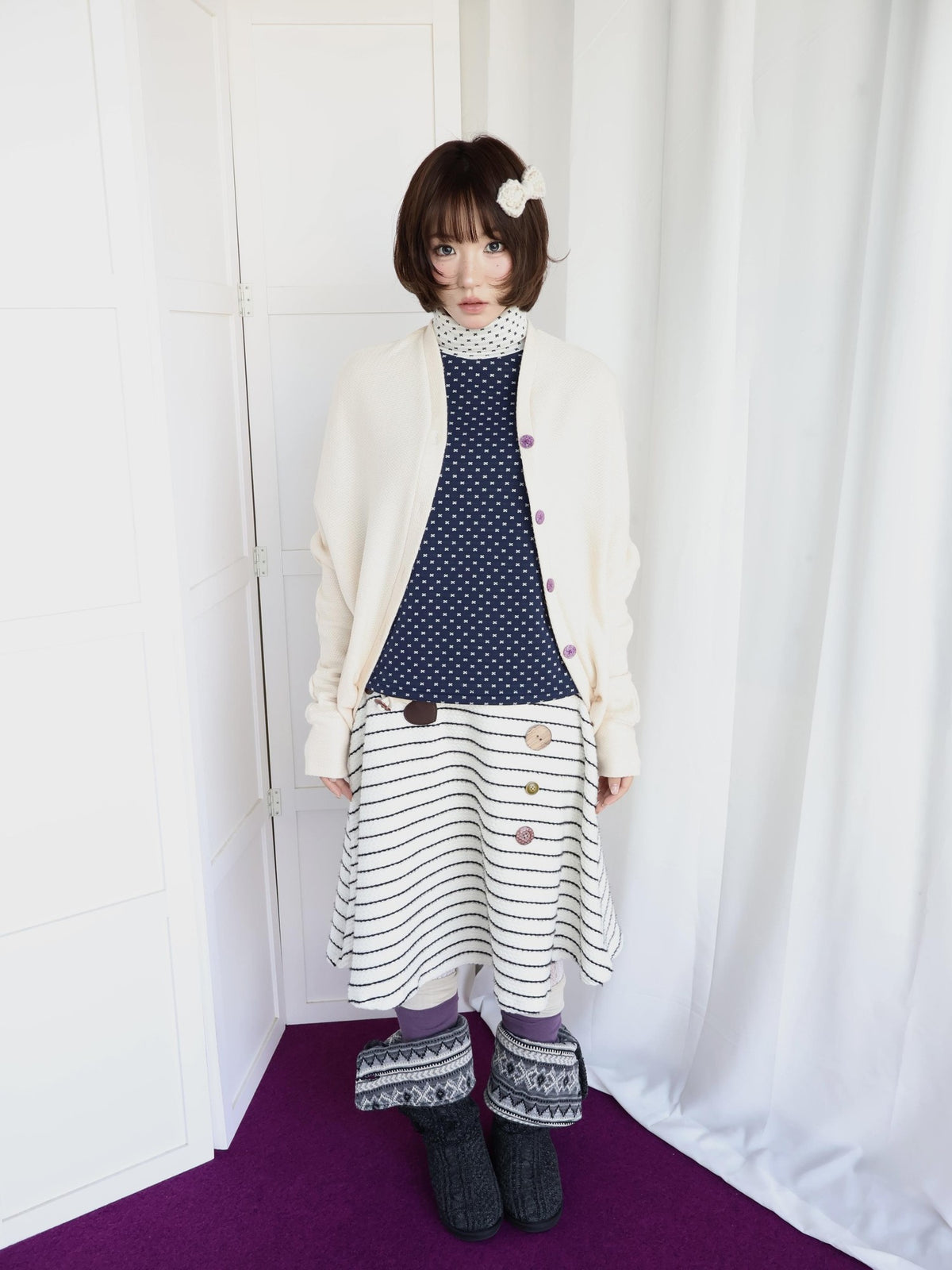 OurHappy Shimmer Knit Batwing Sleeve Button Cardigan Women&