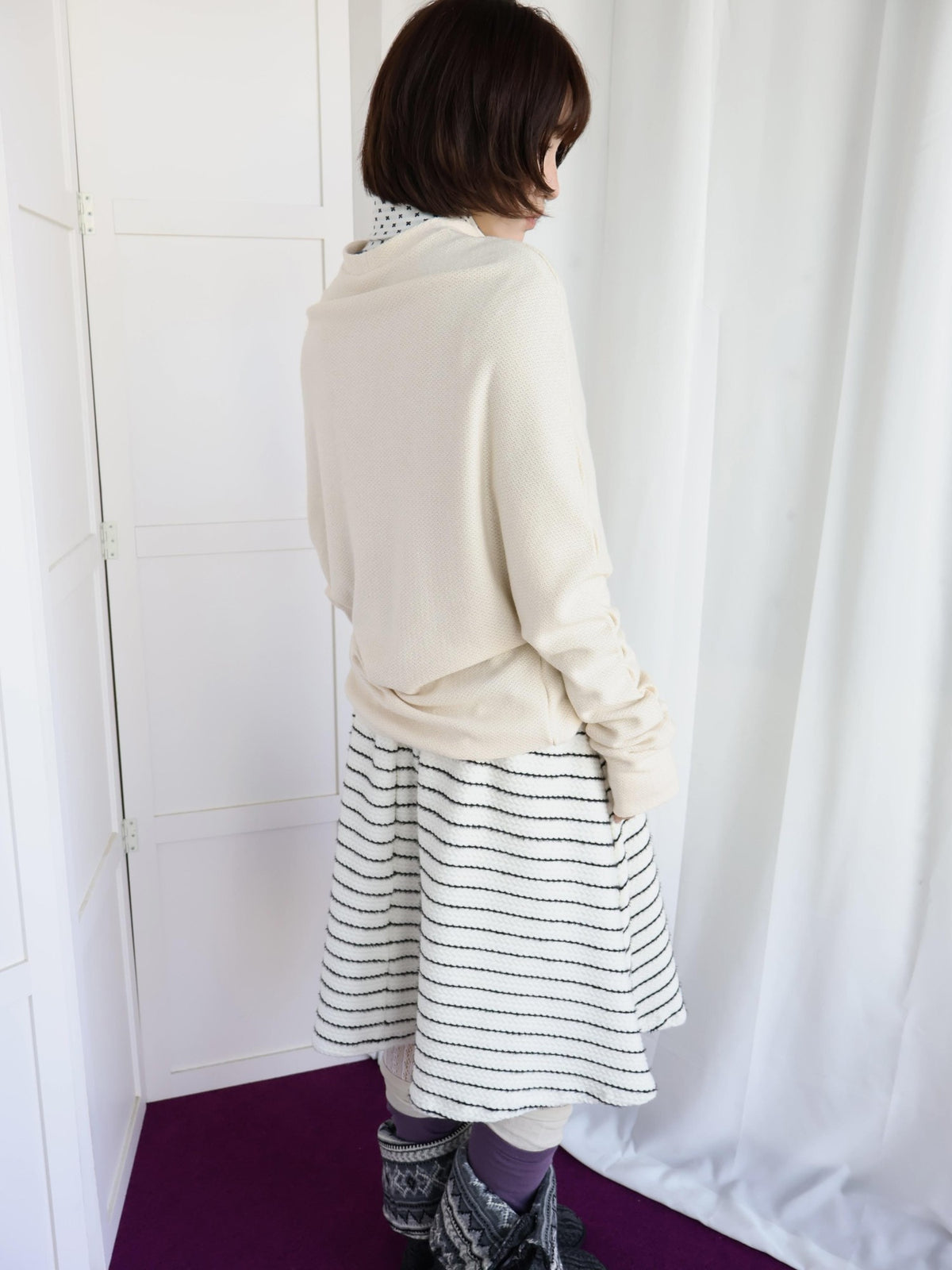 OurHappy Shimmer Knit Batwing Sleeve Button Cardigan Women&