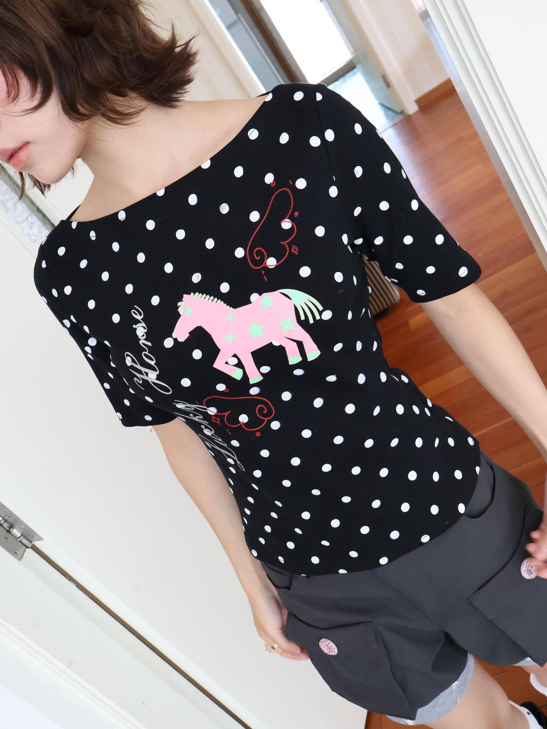 OurHappy Silver Print Boat Neck Slim Fit Women&