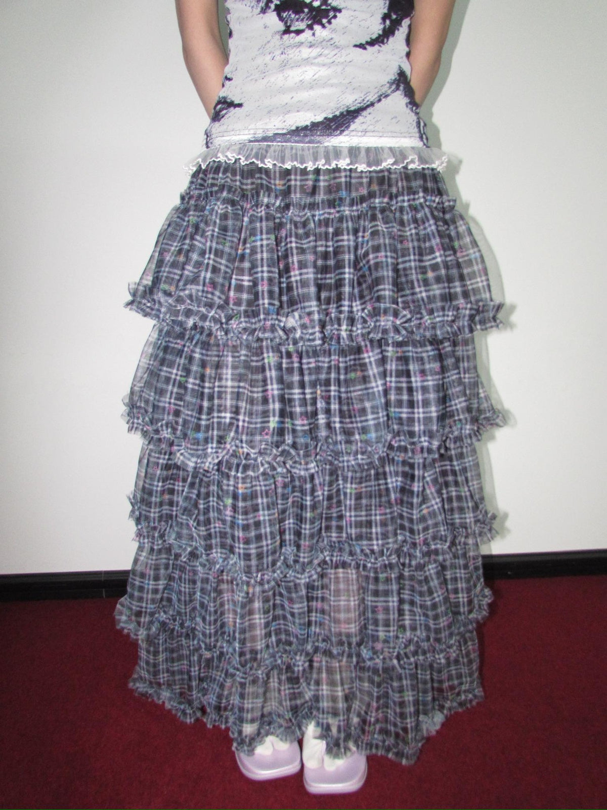 OurHappy Star Grid Tiered Ruffle Pleated Women&