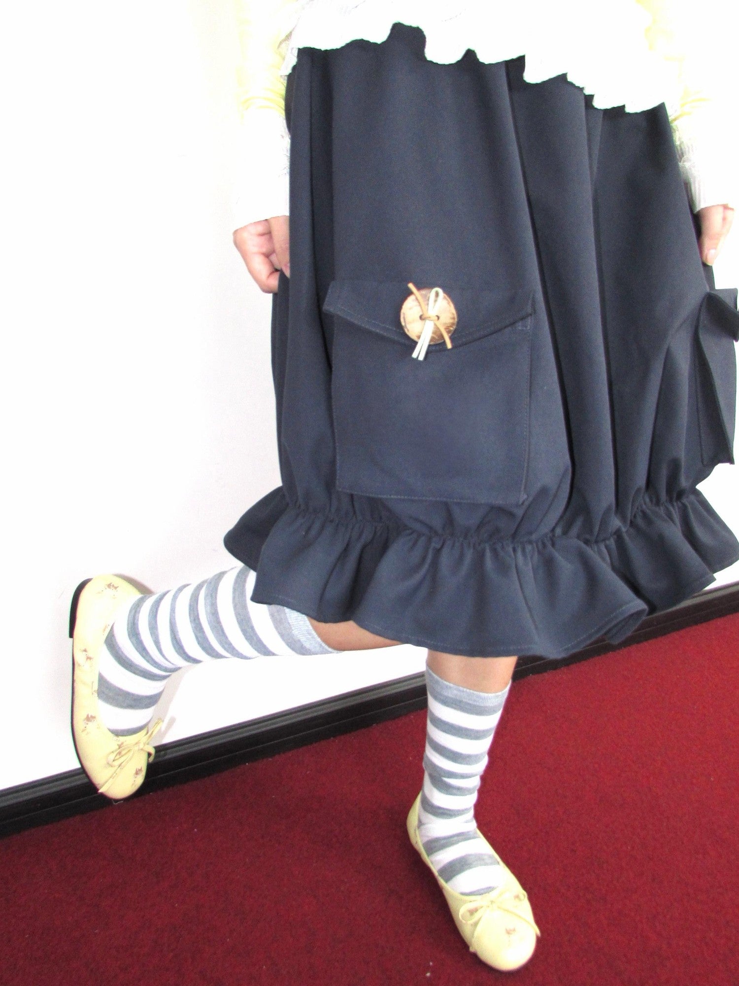 OurHappy Twill 3d Button Embellished Tulip Mid Rise Women&