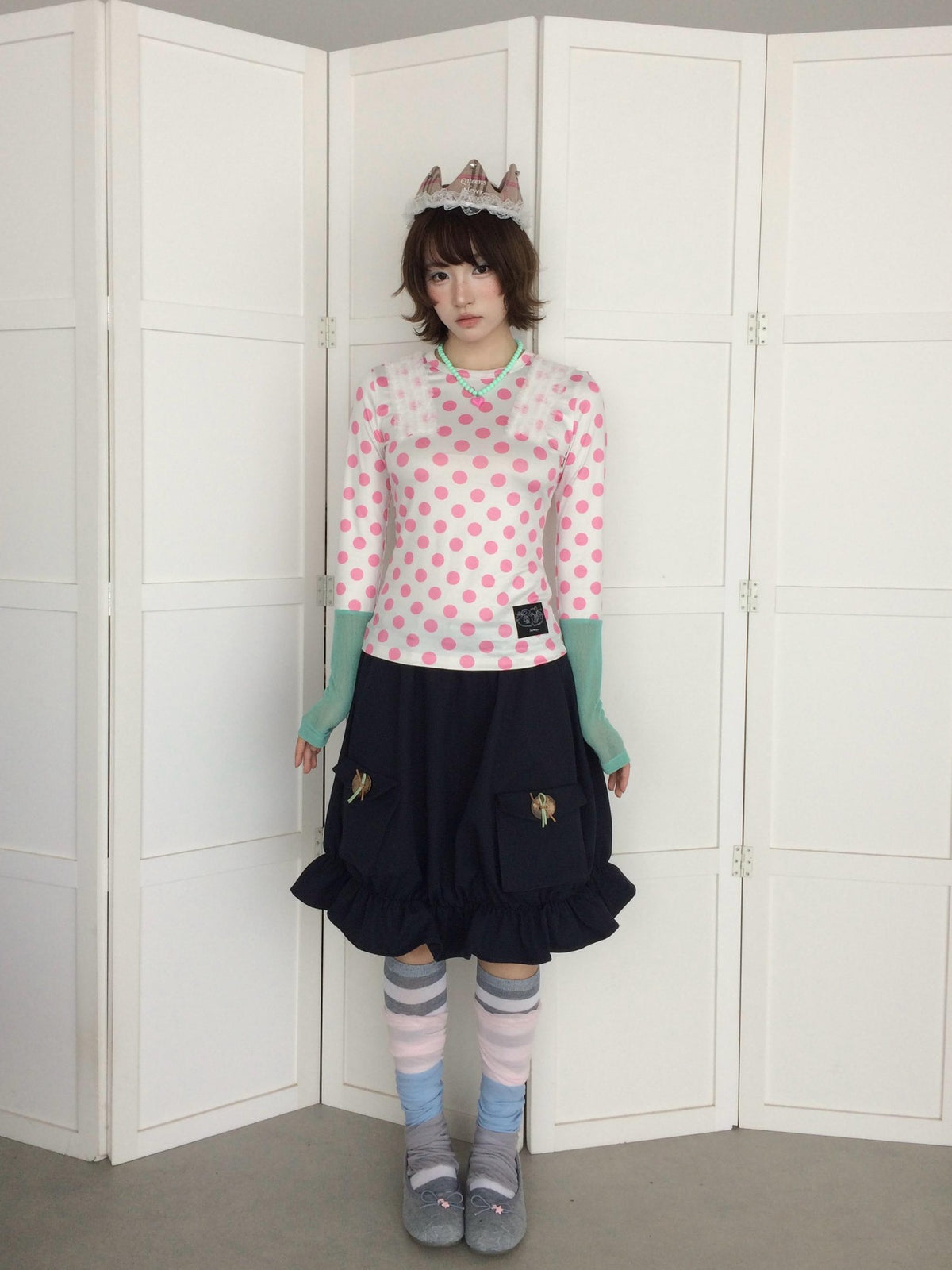 OurHappy Twill 3d Button Embellished Tulip Mid Rise Women&