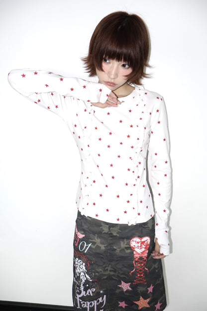 OurHappy_Two_Tone_Star_Print_Ruffle_Thumbhole_Women&