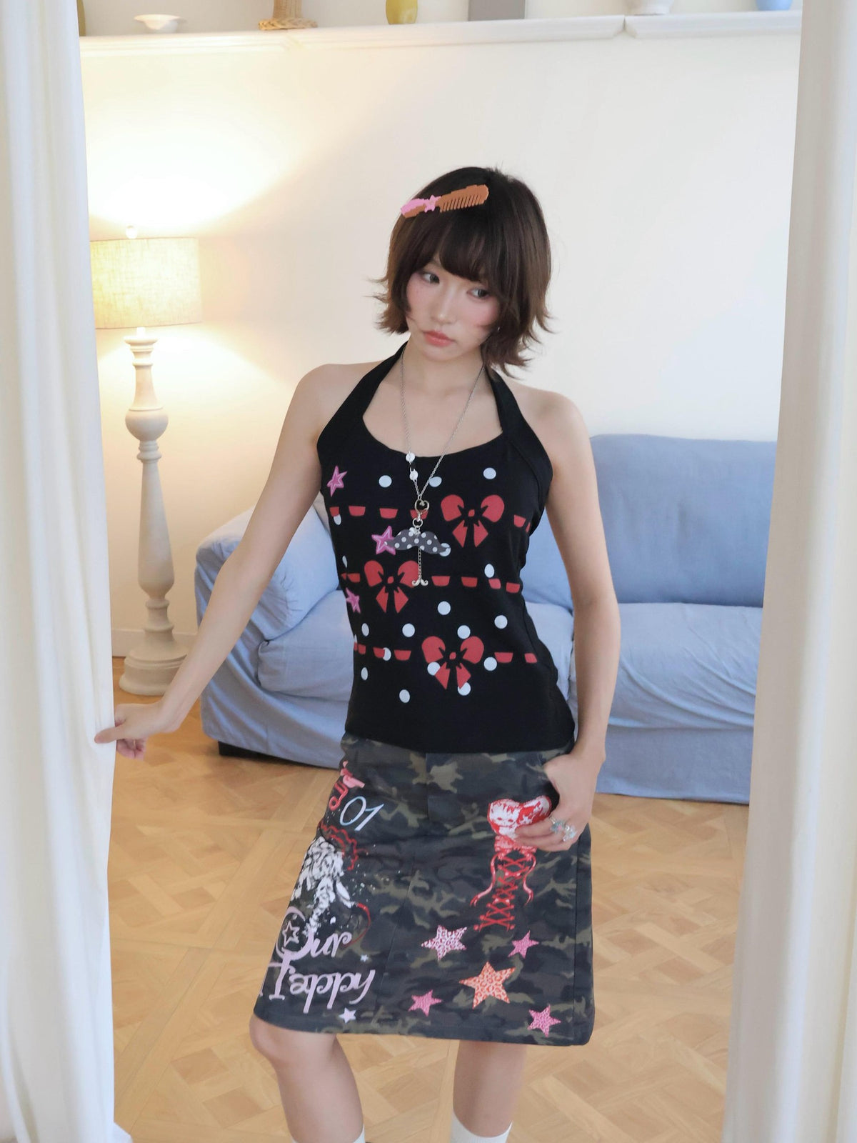 OurHappy Vintage Print Slim Fit Women&
