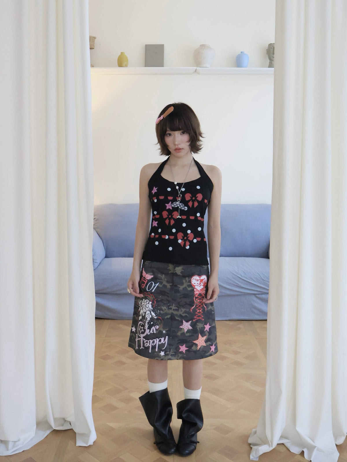 OurHappy Vintage Print Slim Fit Women&