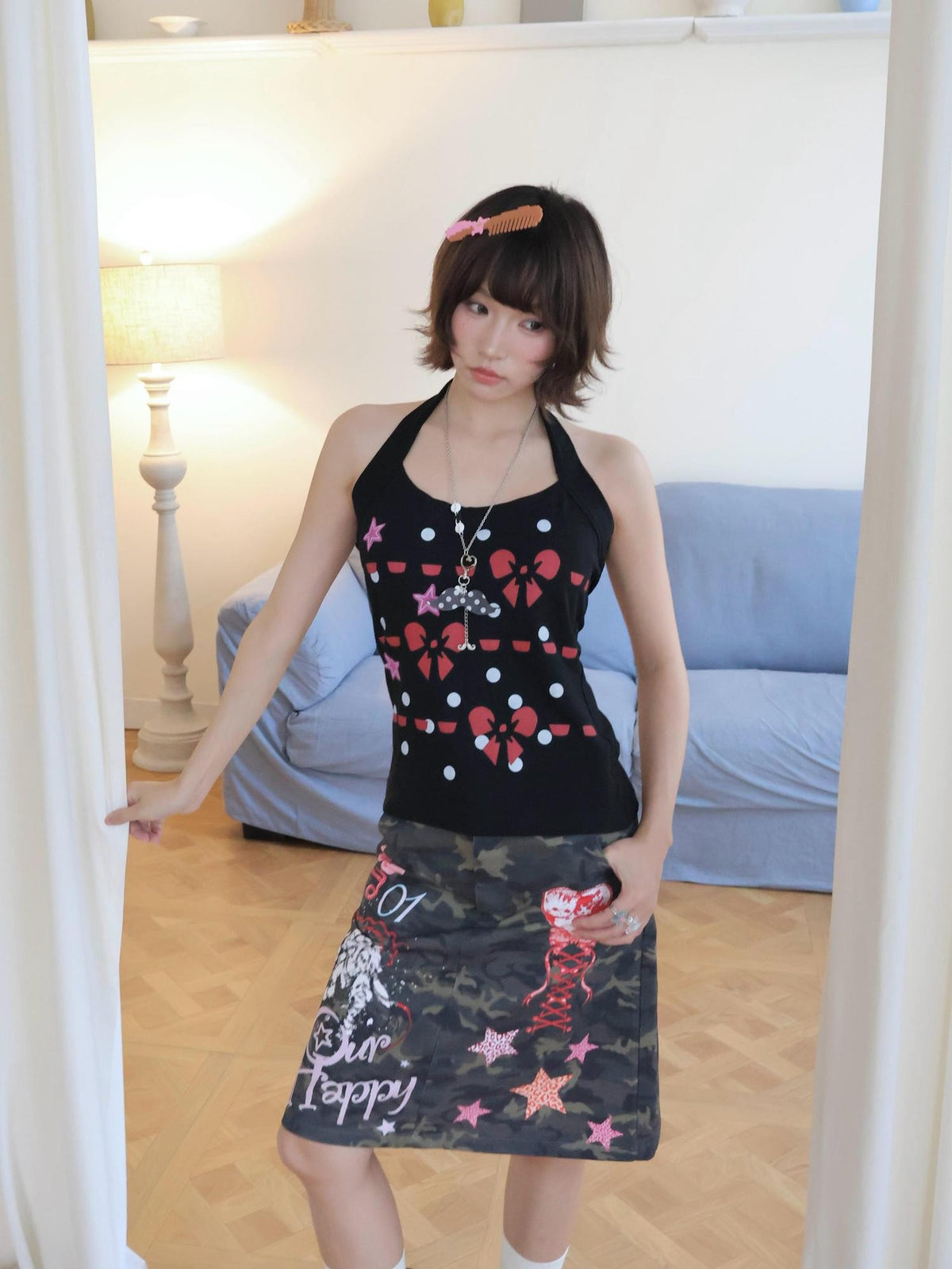 OurHappy Vintage Print Slim Fit Women&