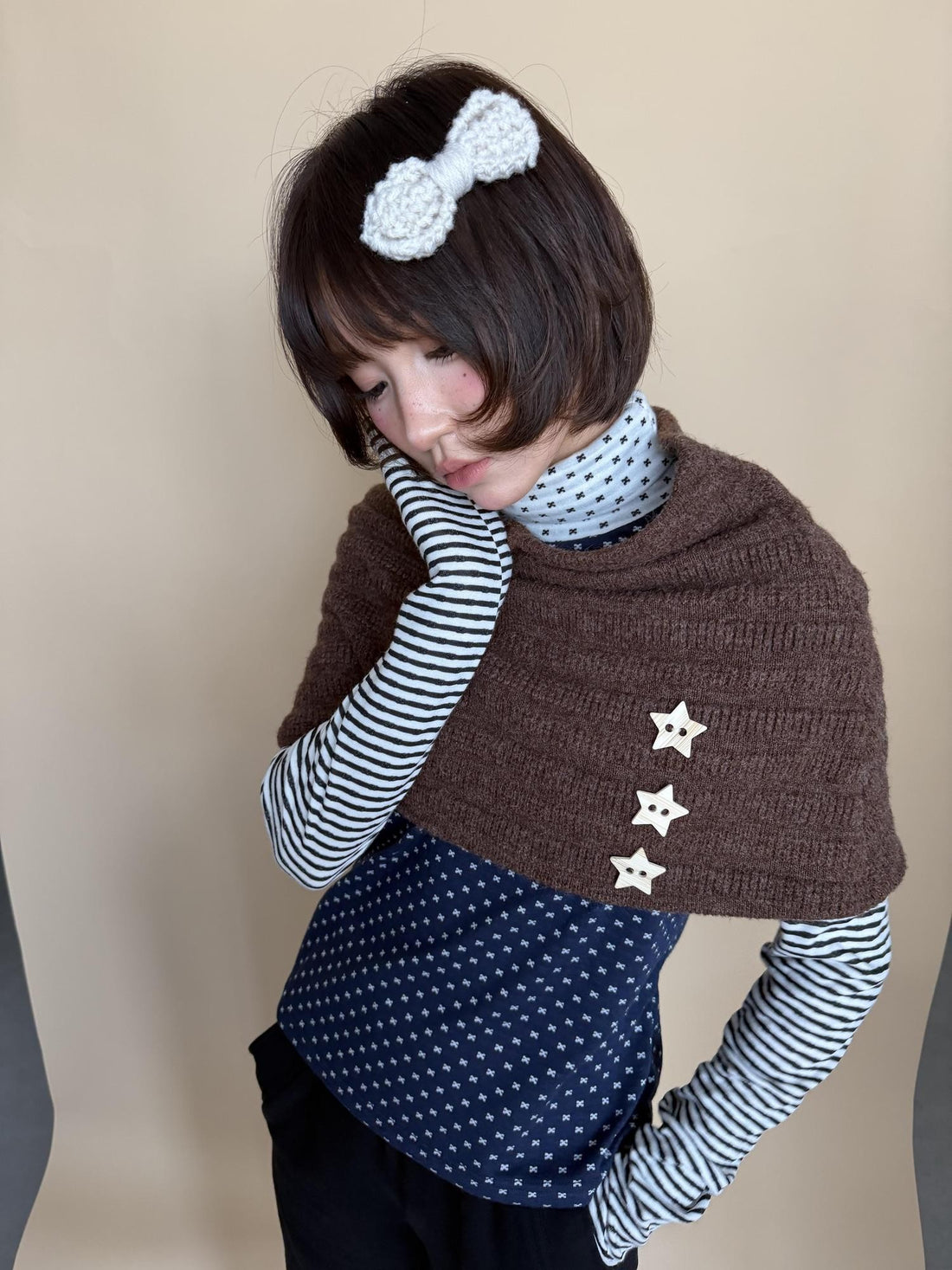 OurHappy Vintage Star Knit Button Short Women&