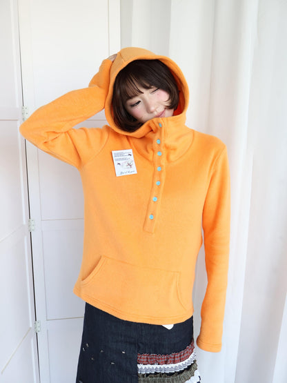 OurHappy Warm Orange Fleece Contrast Multi Button Loose Fit Women&