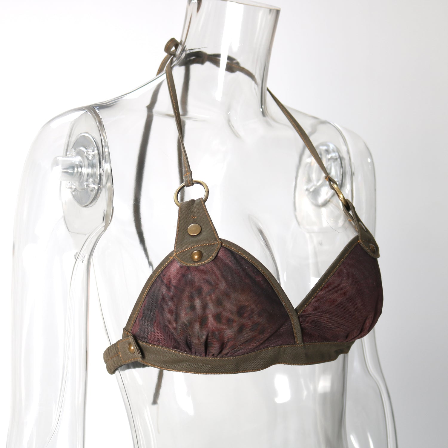 Update OPEN AESTHETIC Embroidered Mesh Halter Top With Patchwork