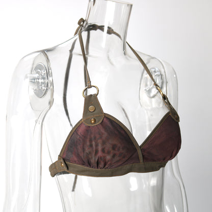 Update OPEN AESTHETIC Embroidered Mesh Halter Top With Patchwork