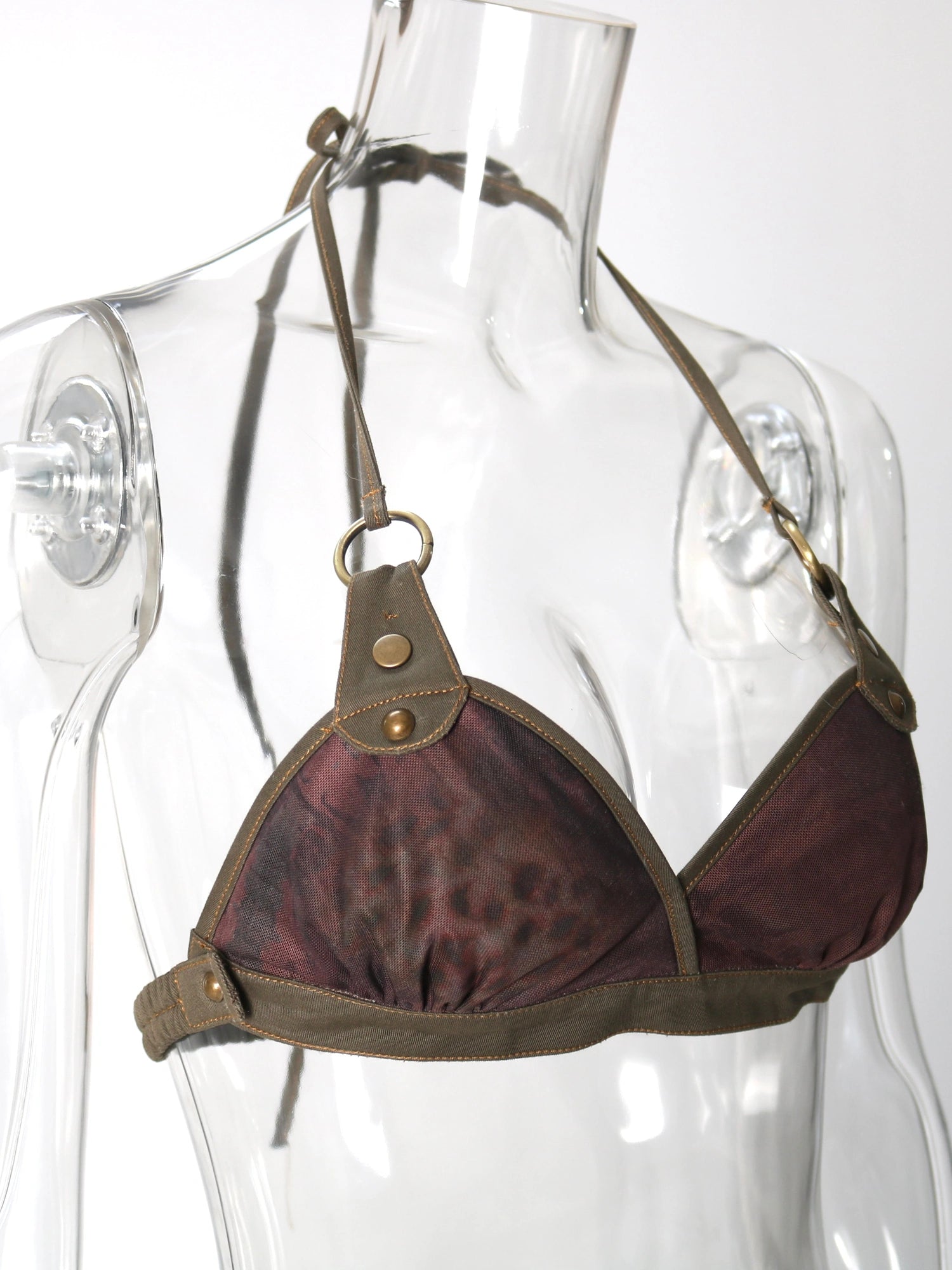 Embroidered Mesh Halter Top With Patchwork