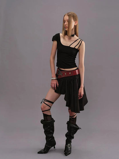 Outmode Adjustable Strap Off Shoulder Slim Fit T-shirt