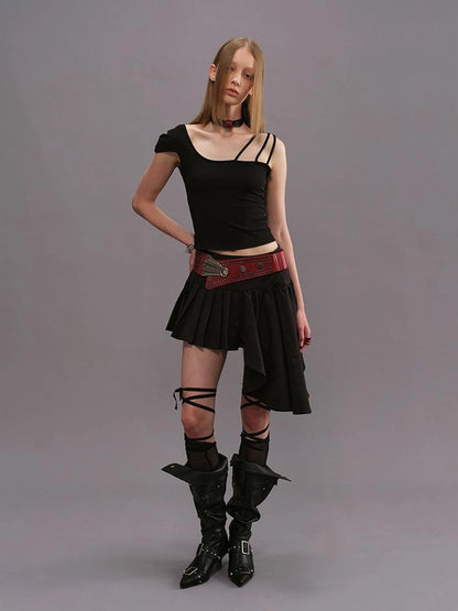 Outmode Adjustable Strap Off Shoulder Slim Fit T-shirt