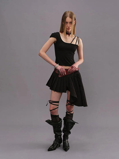 Outmode Adjustable Strap Off Shoulder Slim Fit T-shirt