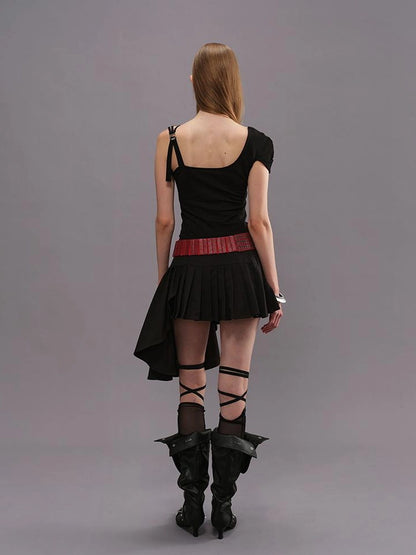 Outmode Adjustable Strap Off Shoulder Slim Fit T-shirt