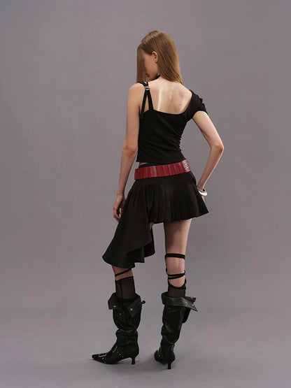 Outmode Adjustable Strap Off Shoulder Slim Fit T-shirt