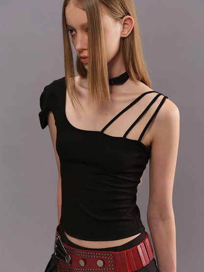 Outmode Adjustable Strap Off Shoulder Slim Fit T-shirt