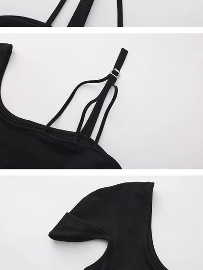 Outmode Adjustable Strap Off Shoulder Slim Fit T-shirt