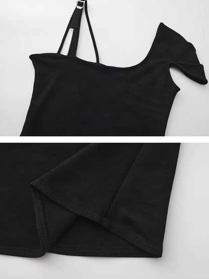 Outmode Adjustable Strap Off Shoulder Slim Fit T-shirt