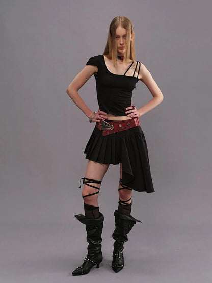 Outmode Adjustable Strap Off Shoulder Slim Fit T-shirt