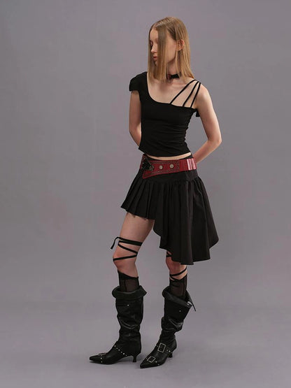 Outmode Adjustable Strap Off Shoulder Slim Fit T-shirt