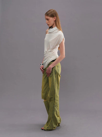 Outmode Asymmetric Ruffle Shoulder T-shirt
