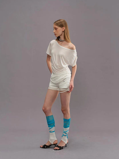 Outmode Asymmetric Ruffle Shoulder T-shirt