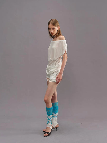 Outmode Asymmetric Ruffle Shoulder T-shirt