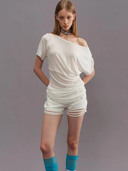 Outmode Asymmetric Ruffle Shoulder T-shirt